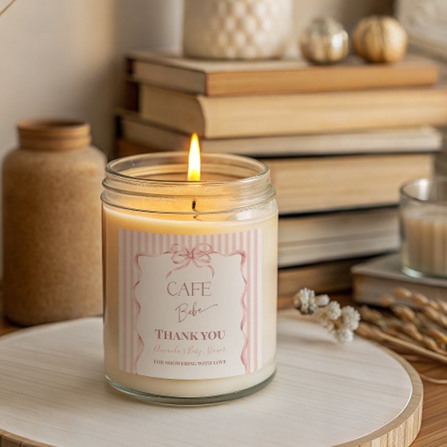 Sticker Carré Retro Pink Bow Cafe Bebe Girl Coffee Baby Shower (Créateur téléchargé)