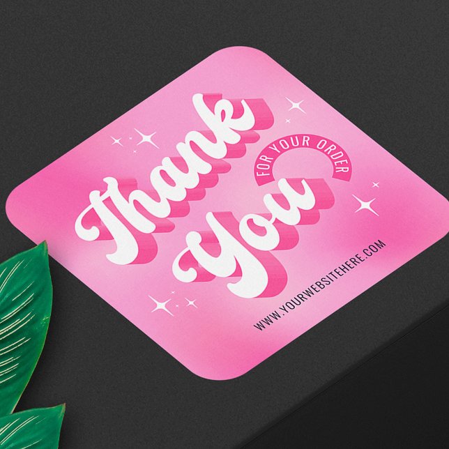 Sticker Carré Retro Pink Logo Girly Business Thank You For Order (Créateur téléchargé)