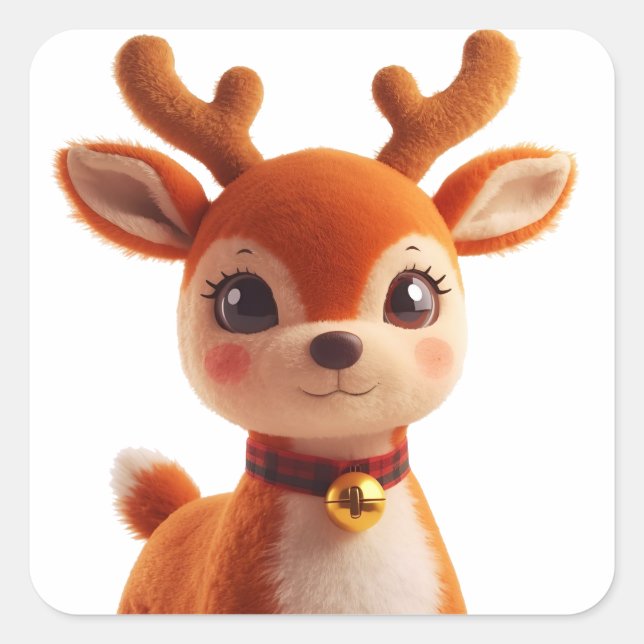 Sticker Carré Retro Plush Reindeer Christmas Art (Devant)