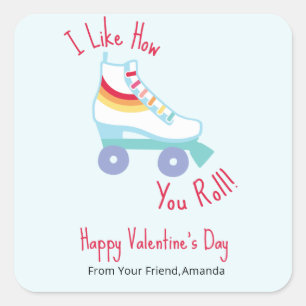 Sticker Carré Retro Rainbow Roller Skate de classe Valentine