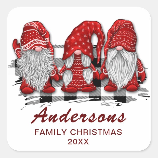 Sticker Carré Retro Red Gnomes Noël Plaid Holiday (Devant)