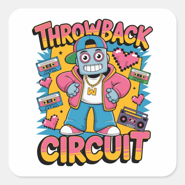 Sticker Carré Retro Robot 90s Design Hip hop - Fun Cartoon Throw (Devant)