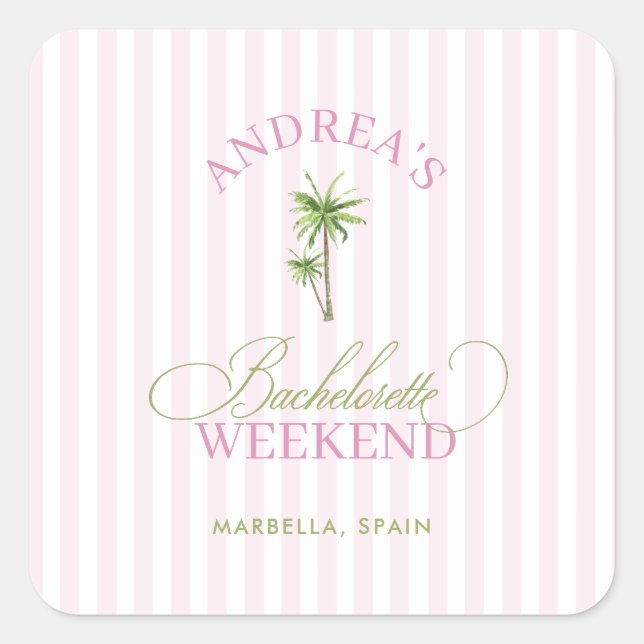 Sticker Carré Rétro Rose et Vert Palmier Plage Enterrement de Vi (Devant)