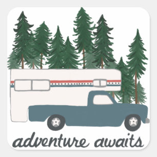 Sticker Carré Retro RV Camper RV Aventure RV