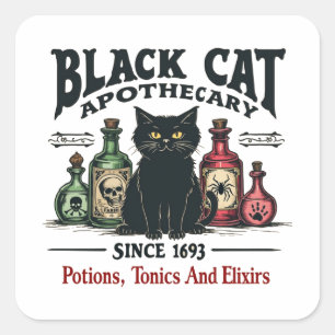 Sticker Carré Rétro Scary Chat noir Apothecary Wicca