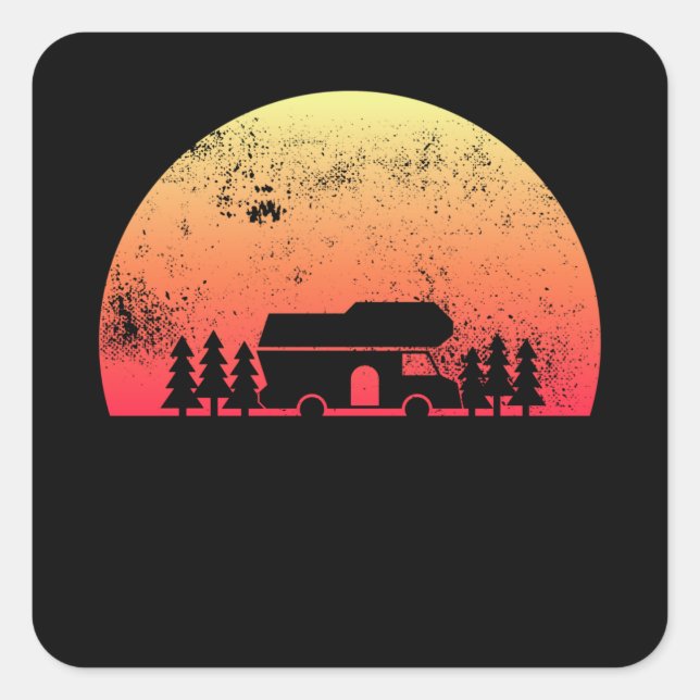 Sticker Carré Retro Sunset RV - Cadeau du propriétaire d'une mai (Devant)