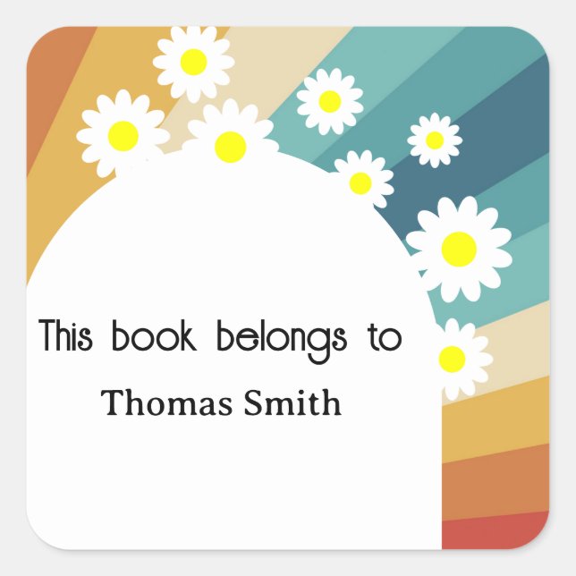 Sticker Carré Retro Super - Ce livre appartient à (Devant)