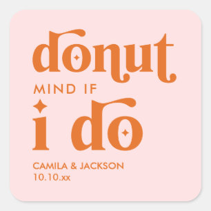 Sticker Carré Retro Super Mariage Donut Wedding Favor
