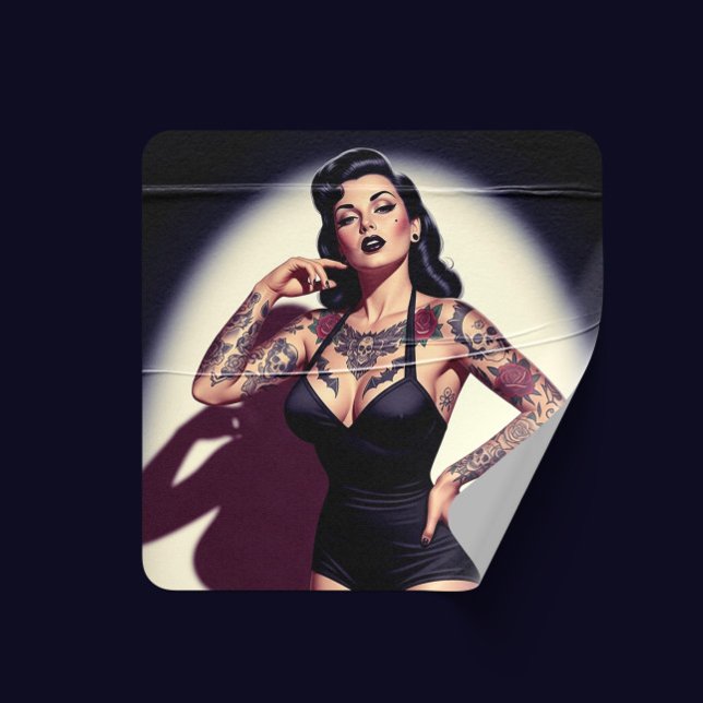 Sticker Carré Retro Tattooed Pin-up (Créateur téléchargé)