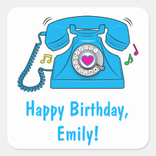 Sticker Carré Rétro téléphone de sonnerie avec un coeur