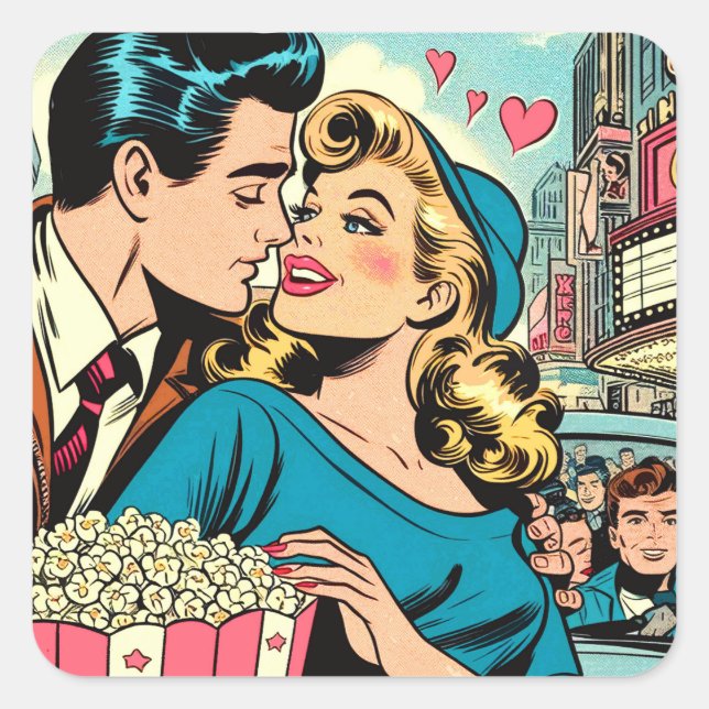 Sticker Carré Retro Valentine's Love Couple Comics (Devant)