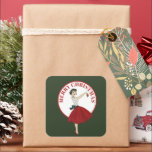 Sticker Carré Retro vintage Christmas lady ajouter message autoc<br><div class="desc">conception par www.etsy.com/Shop/VanityFlairDesigns</div>