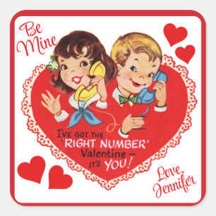 Sticker Carré Retro Vintage Custom Boy Girl Valentine's Day