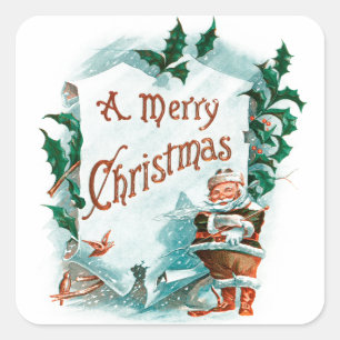 Sticker Carré Retro Vintage Noël Cool Père Noël Salutation