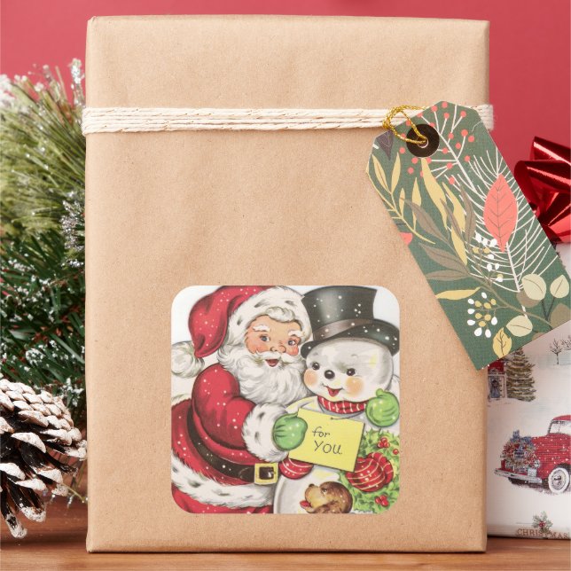 Sticker Carré Retro vintage Père Noël snowman (vacances)