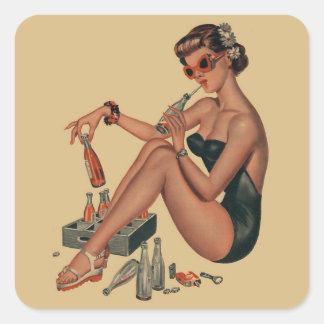 Sticker Carré Retro Vintage pin fille