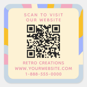 Sticker Carré Retro Vintage Rays Code QR Abstrait Business
