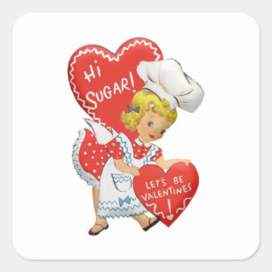 Sticker Carré Retro Vintage Valentine Girl Hi Sugar