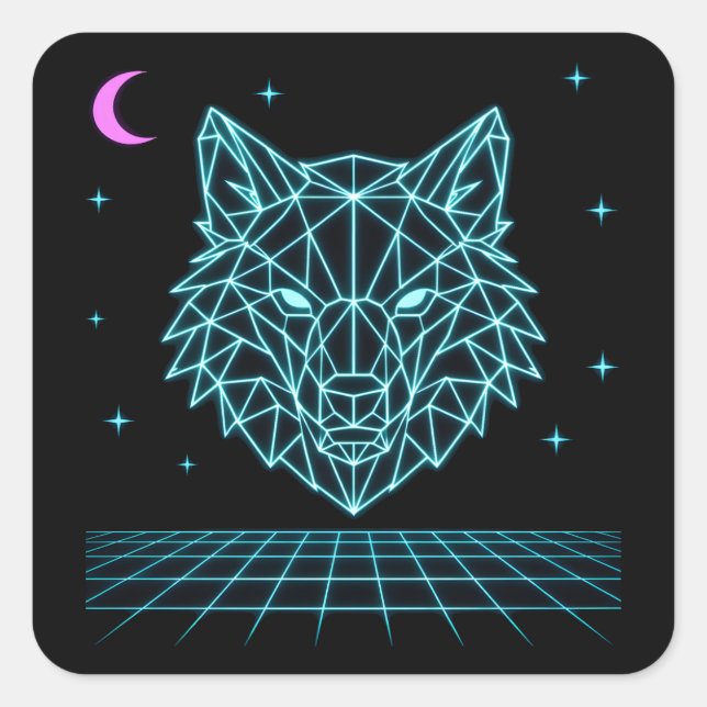 Sticker Carré Retro Wolf Synthwave - Neon Night Howler (Devant)