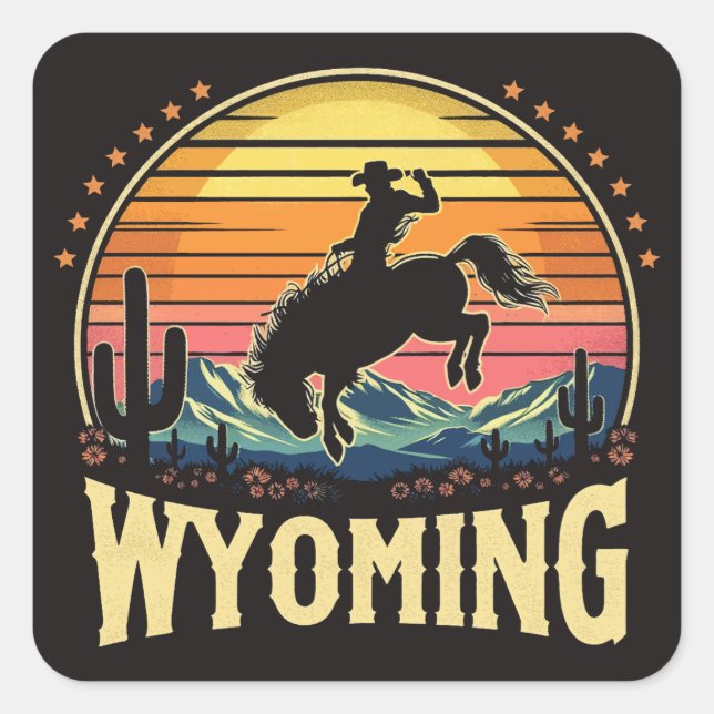 Sticker Carré Retro Wyoming Cowboy (Devant)
