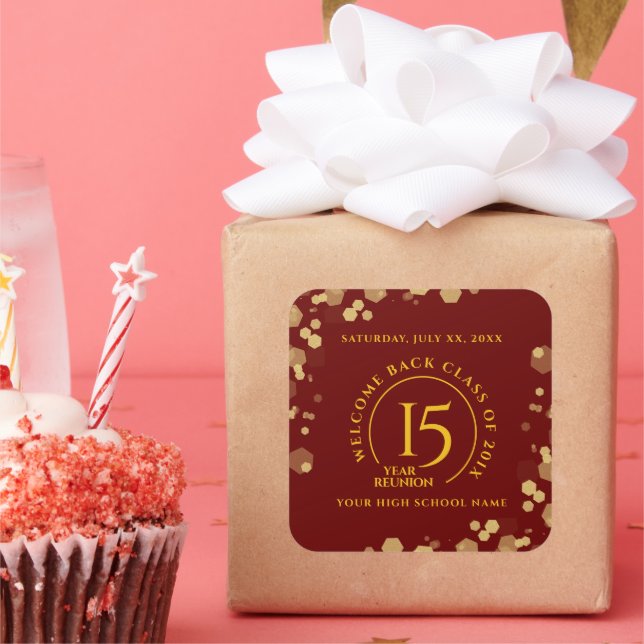 Sticker Carré Réunion de classe du collège Red & Gold School (Fête)