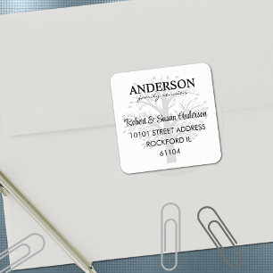 Sticker Carré Réunion de famille Adresse de retour Arbre généalo