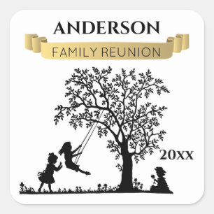 Sticker Carré Réunion de famille personnalisée élégante noire et