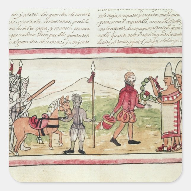 Sticker Carré Réunion de Hernando Cortes et Montezuma (Devant)