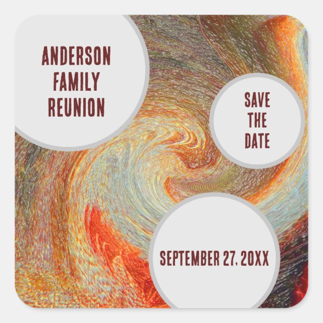 Sticker Carré Réunion Familiale Enregistrer La Date Orange Brown (Devant)