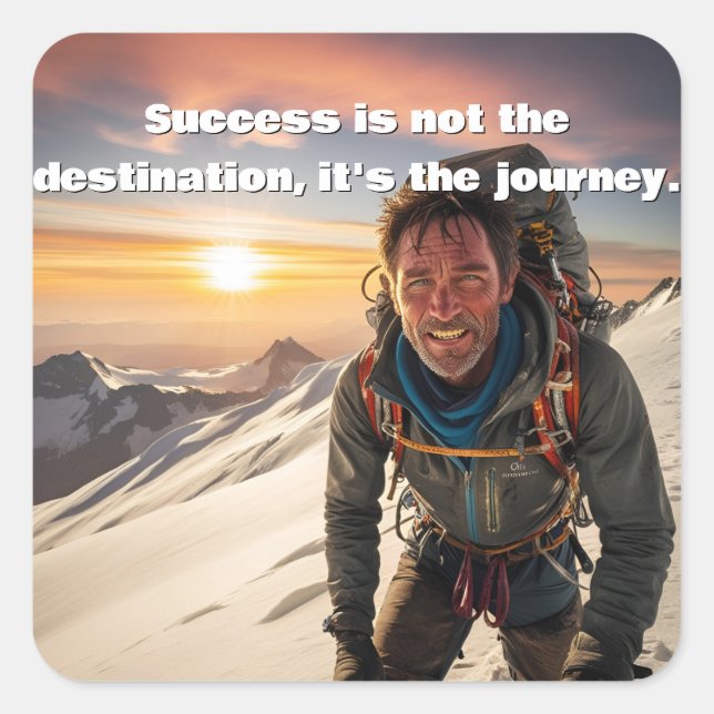 Sticker Carré Réussite et travail acharné Alpiniste Motivation (Devant)
