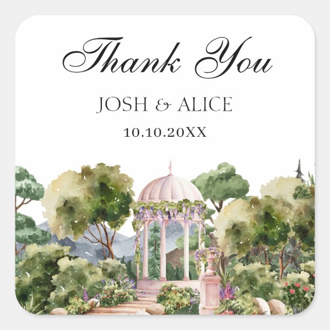 Sticker Carré Rêve aquarelle jardin vert élégant  (Devant)