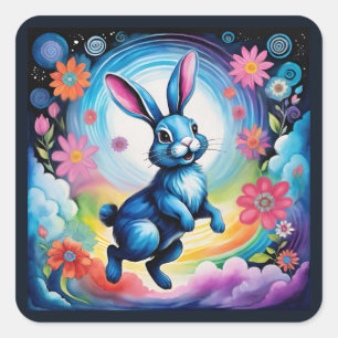 Sticker Carré Rêve de lapin bleu heureux Joie