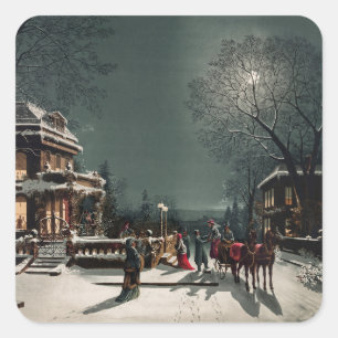 Sticker Carré Réveillée de Noël par Joseph Hoover & Sons Co Holi