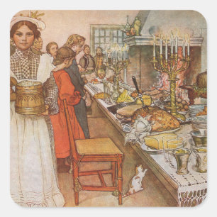 Sticker Carré Réveillon de Noël par Carl Larsson, Vacances Vinta