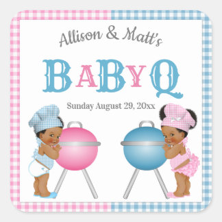 Sticker Carré Révélation de genre Rose Bleu Gingham BabyQ BBQ