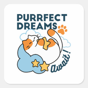 Sticker Carré Rêves Parfaits Attendent – Rêve de Chat Mignon End