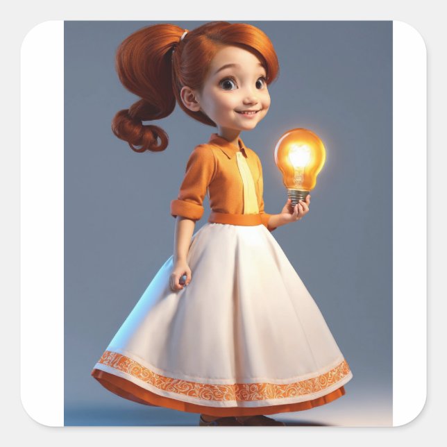 Sticker Carré "Rêves radieux : Barbie Girl with Lamp Sticker" (Devant)