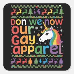 Sticker Carré Revêtons maintenant notre tenue gay licorne gay No