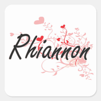 Sticker Carré Rhiannon Nom Artistique Design avec Coeurs