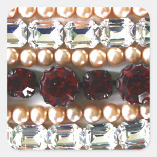 Sticker Carré Rhinestones et perles - Bijoux vintages