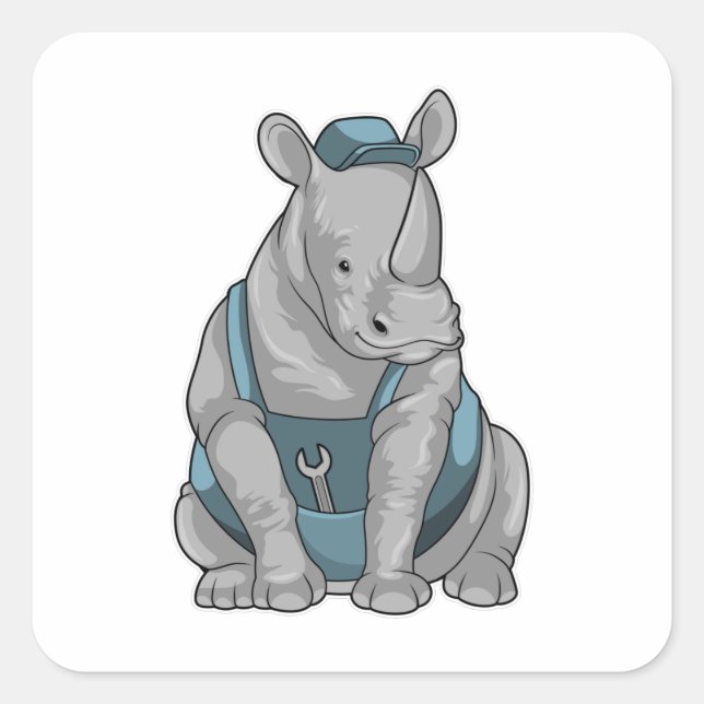 Sticker Carré Rhino as Craftsman et Wrench (Devant)