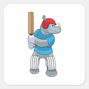 Sticker Carré Rhino au cricket avec chauve-souris de cricket