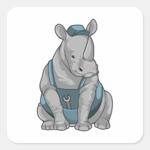 Sticker Carré Rhinocéros en artisan avec clé à écrou