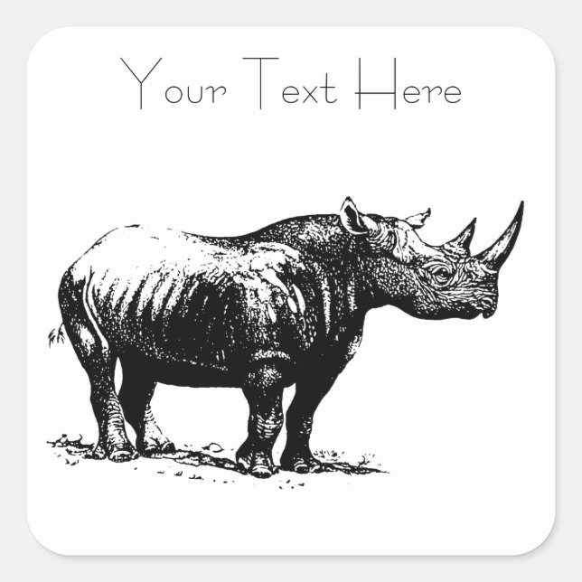 Sticker Carré Rhinoceros Vintage Noir (Devant)