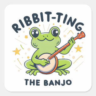 Sticker Carré Ribbit-ting Banjo, Cute Frog Jouer de la musique