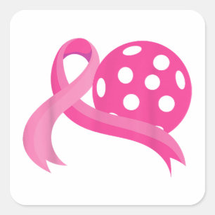 Sticker Carré Ribbon Coeur Rose Cute Pickleball Cancer du sein A