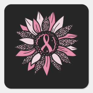 Sticker Carré Ribbon rose Sunflower Breast Cancer Sensibilisatio