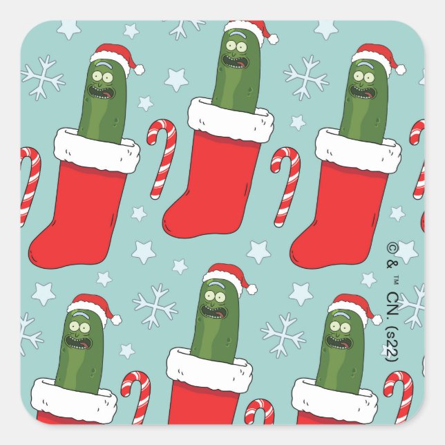 Sticker Carré Rick and Morty | Christmas Pickle Rick Pattern (Devant)