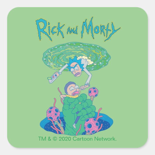 Sticker Carré RICK ET MORTY™ | Secourt du portail (Devant)