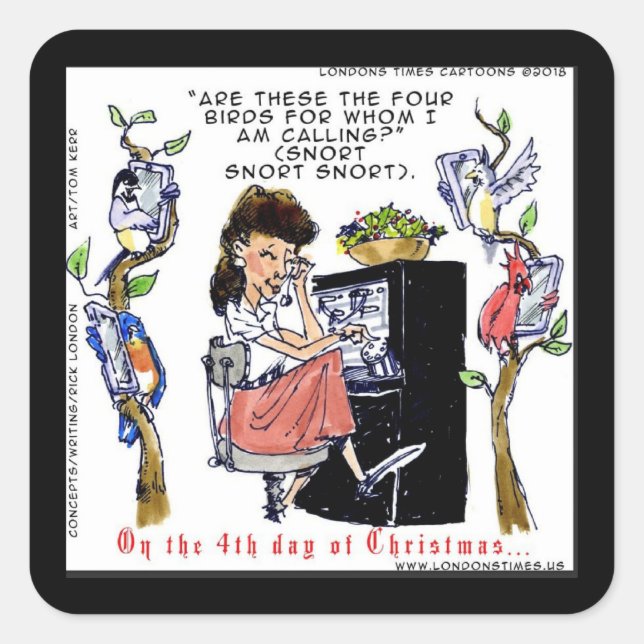 Sticker Carré Rick London Ernestine appelle les oiseaux Noël (Devant)